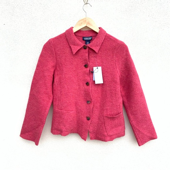 Cute Pink Formal Woollen Blazer / Coat / Sweater Full Sleeve Collared M/L